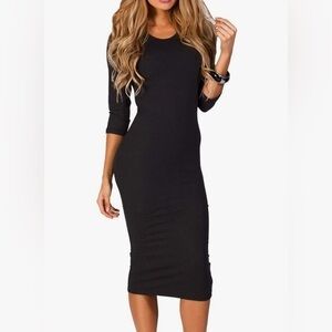 NWT 3/4 Sleeves Midi Bodycon Dress Crew Neck Fitted Dress-Medium